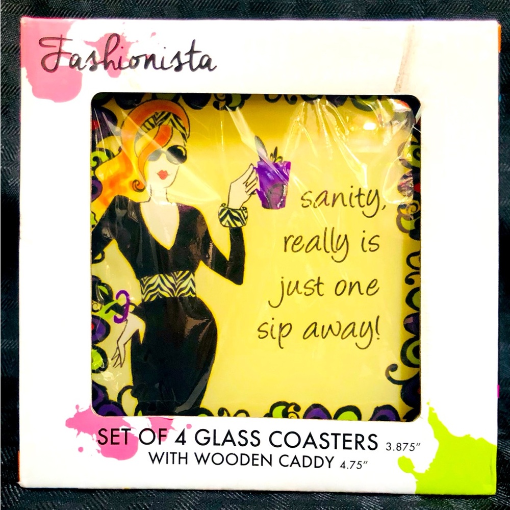 Fashionista Glass Coasters Set - New In Original Wrap and Box